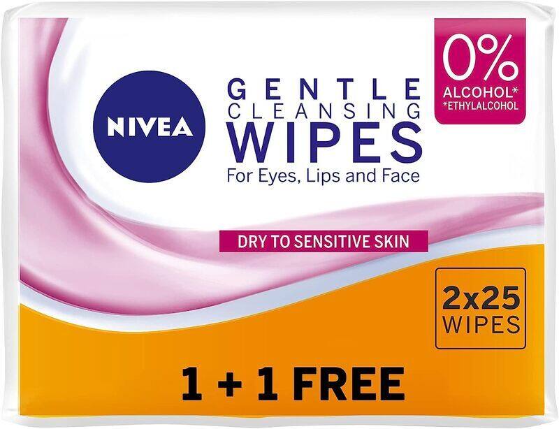 

Nivea 3 in 1 Gentle Cleansing Face Wipes, 2x25 Wipes