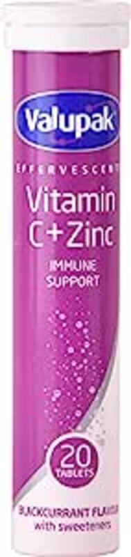Valupak Immune Support Vitamin C + Zinc Effervescent Tablets with Blackcurrant Flavour, 20 Tablets