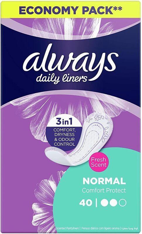 Always Comfort Protect With Fresh Scent Normal Daily Liners, 40 Pieces