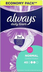 Always Comfort Protect With Fresh Scent Normal Daily Liners, 40 Pieces