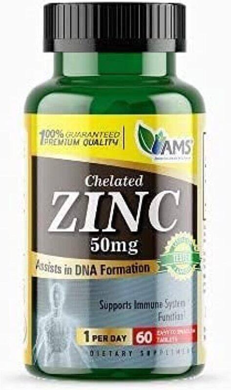 

America Medic & Science Chelated Zinc Dietary Supplement, 50mg, 60 Capsules