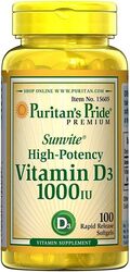 Puritan's Pride High Potency Vitamin D3 1000 IU Softgels, 100 Softgels