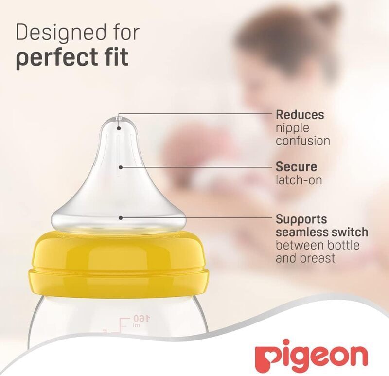 Pigeon Softouch Peristaltic Plus Wide Neck Silicone Nipple SS, 0+ Months, Clear
