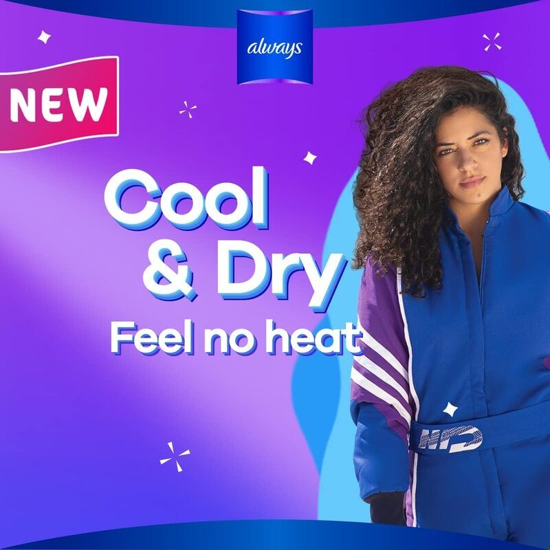 Always Cool & Dry No Heat Feel Maxi Thick Large Sanitary Pads with Wings, 30 Pieces