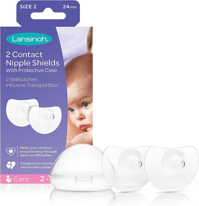 Lansinoh Contact Nipple Shields with Protective Case, Size 2, 24mm, 2 Pieces, Clear