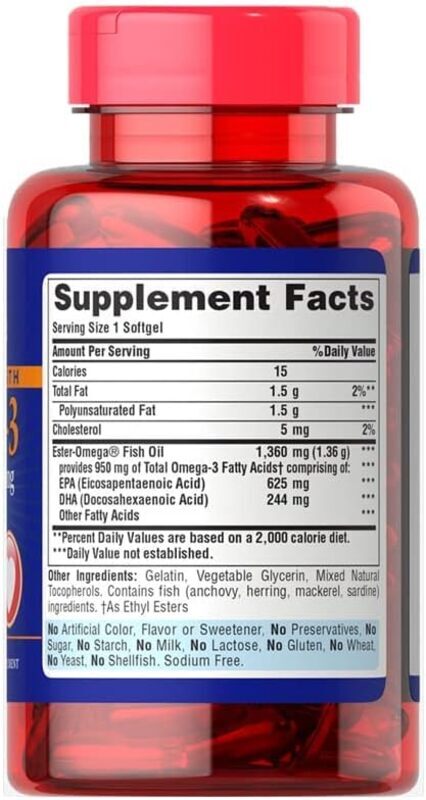 Puritan's Pride Omega-3 Fish Oil Dietary Supplement, 1360mg, 60 Softgels