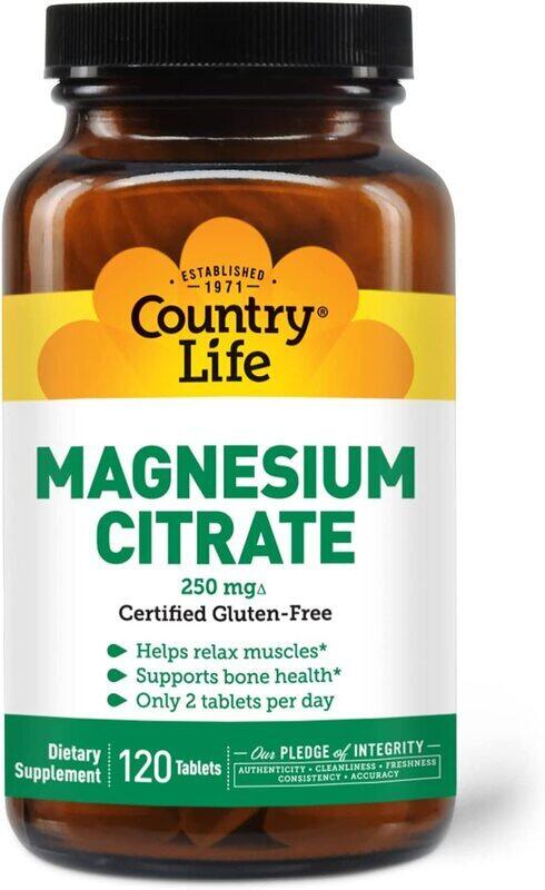 

Country Life Magnesium Citrate Dietary Supplement, 250mg, 120 Tablets