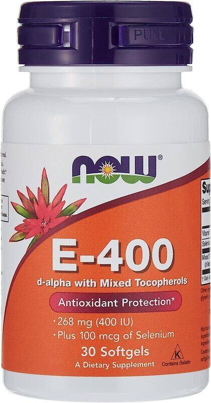 Now Natural E400 Dietary Supplements, 30 Softgels