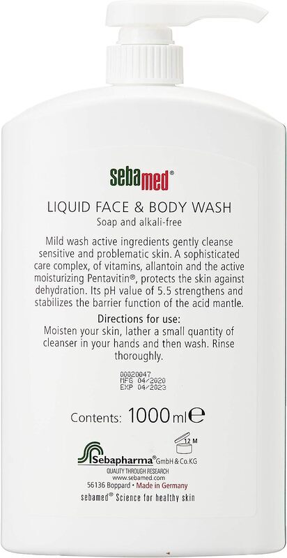 Sebamed Liquid Face and Body Wash for Sensitive Skin, 1000ml