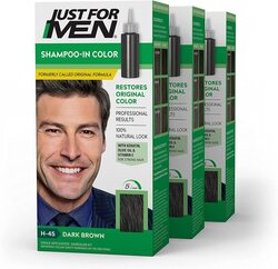 Just for Men Shampoo-In Haircolor H-45 Dark Brown for Men, 3 Pieces