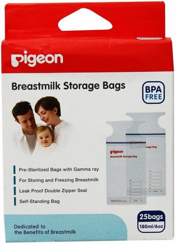 Pigeon Leak-Proof Double Zipper Seal Breastmilk Storage Bags, 25 Bags, Clear
