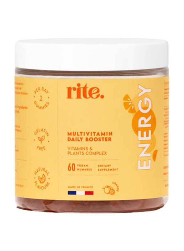 

Rite Energy Multivitamin Daily Booster Gummies with Ginseng, Guarana, Acerola, Vitamin-C, B-Vitamins & Orange Flavour, 60 Gummies