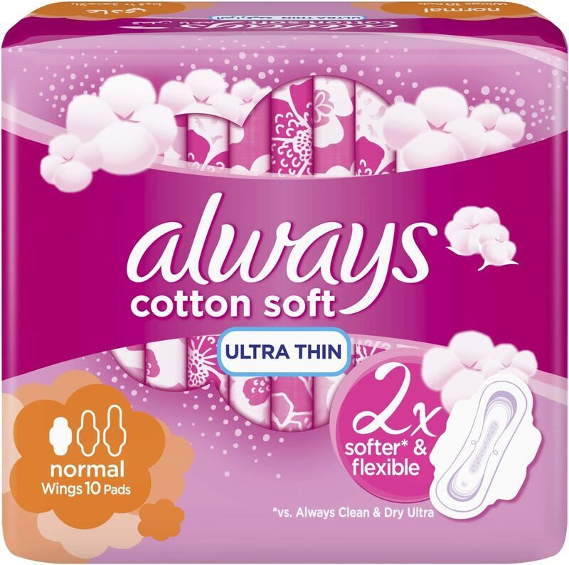 Always Cotton Soft Ultra Thin Normal Sanitary Pads With Wings, 10 Pieces
