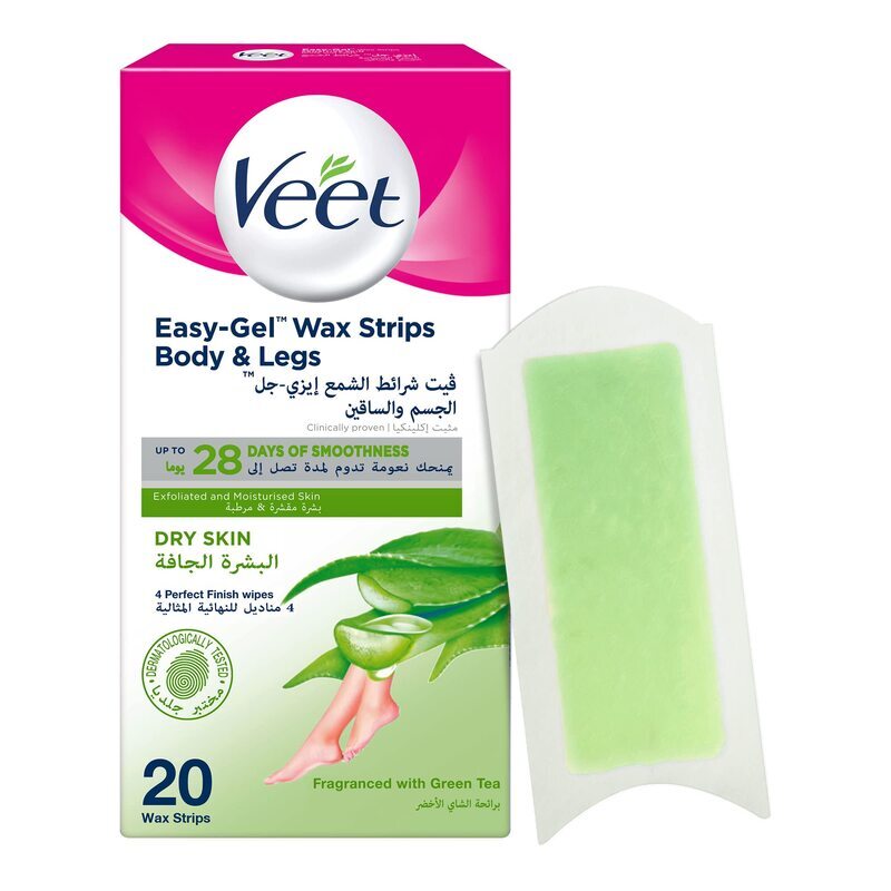 Veet Hair Removal Cold Wax Strips for Dry Skin, 20 Pieces