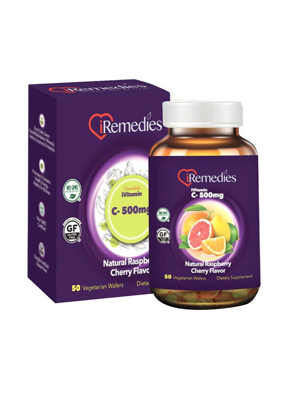 

iRemedies iVitamin-C Chewable Wafers with Natural Raspberry Cherry Flavour, 500mg, 50 Wafers