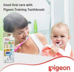 Pigeon 3-Piece Lesson 1 2 3 Training Tooth Brush Set with Extra Soft Bristles Soft Grip, Multicolour