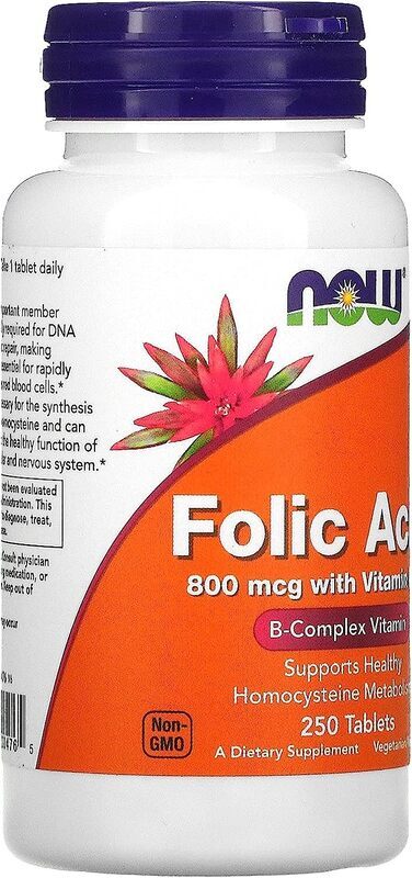 Now Foods Folic Acid 800 Mcg Tablets, 250 Tablets