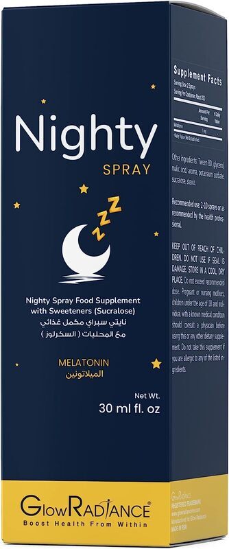 Glow Radiance Nighty Melatonin Food Spray Supplement with Sweeteners, 30ml