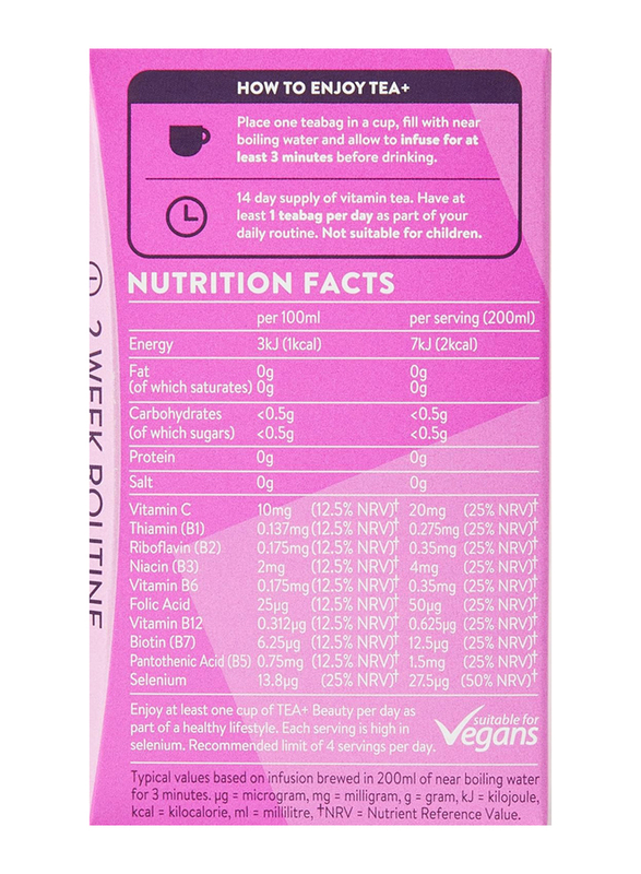 Vitabiotics Vitamin Tea+ Cleanse Herbal Tea Bags with Selenium Biotin, Apple & Blackcurrant Fruit Flavour, 2 x 14 Tea Bags