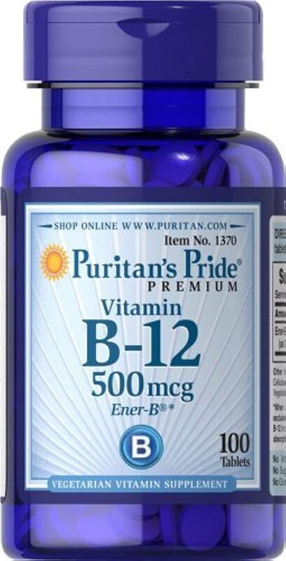 Puritan's Pride B 12 Vitamin Tablets 500Mcg, 100 Pieces