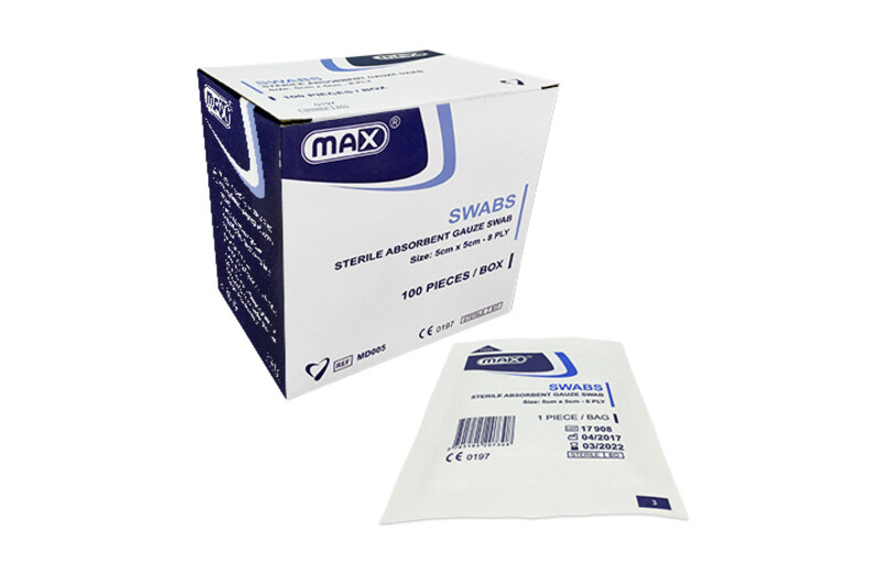 

MAX STERILE GAUZE SWAB 8PLY 5CMX5CM