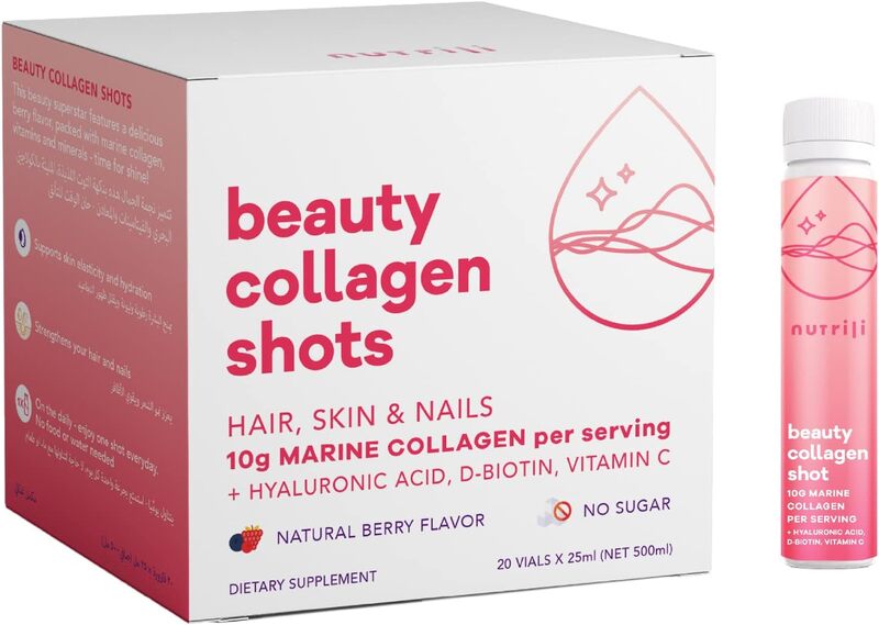 Nutrili Marine Collagen Shots (20 Vials) Hair, Skin & Nails 10g Marine Collagen, Hyaluronic Acid, Biotin & Vitamin C