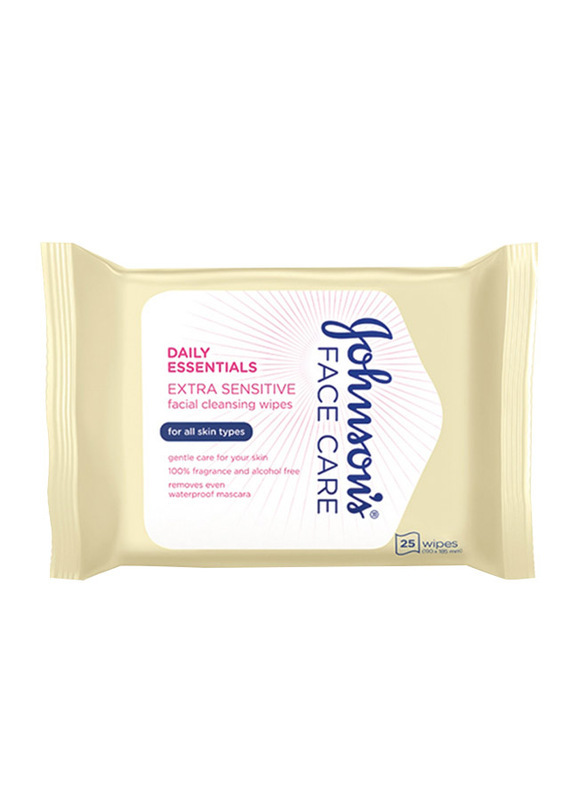 Johnson & Johnson Fragrance Free Face Care Makeup Be Gone Extra-Sensitive Wipes for Adult, 25 Sheets