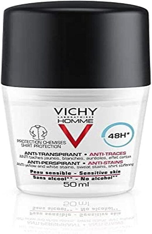 Vichy Homme 48H Anti Stain Antiperspirant Deodorant, 50ml