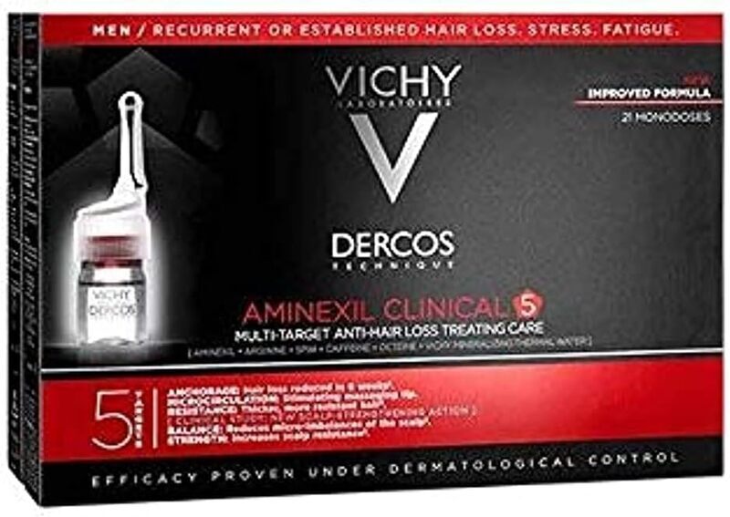 Vichy Dercos Men Aminexil Clinical 5 for Hair Loss, 21 Vials x 6ml