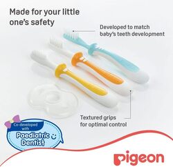 Pigeon 3-Piece Lesson 1 2 3 Training Tooth Brush Set with Extra Soft Bristles Soft Grip, Multicolour