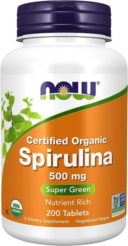 Now Foods Organic Spirulina Super Green Dietary Supplement, 500mg, 200 Tablets
