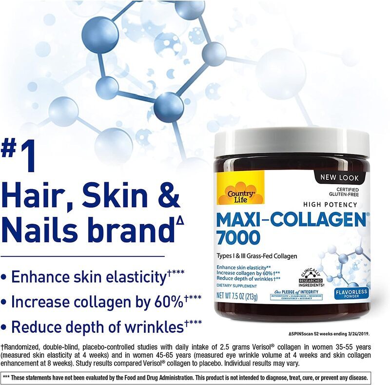 Country Life Maxi-Collagen C & A + Biotin Powder, 213gm