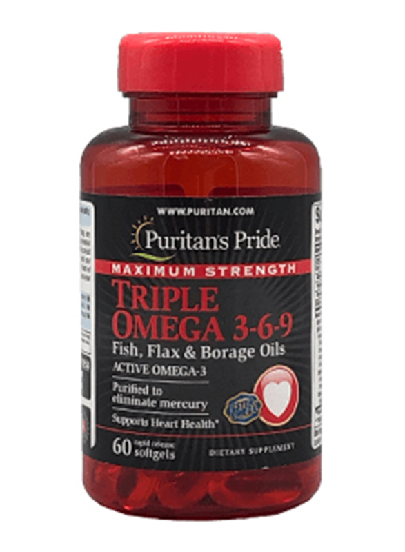 Puritans Pride Triple Omega 3-6-9 Dietary Supplement, 60 Softgels