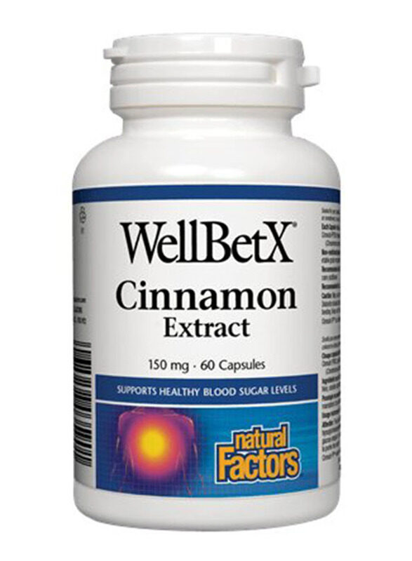 

Natural Factors Wellbetx Cinnamon Extract, 150mg, 60 Capsules