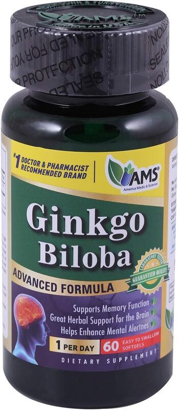 AMS Ginkgo Biloba Softgels, 60mg, 60 Softgels