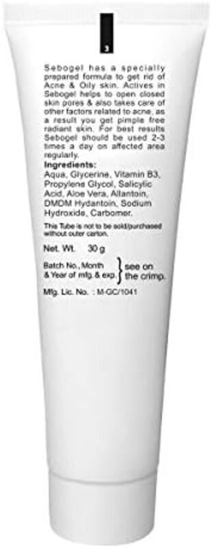 Sebogel Salicylic Acid & Nicotinamide Gel for Pimples & Oily Skin, 30g