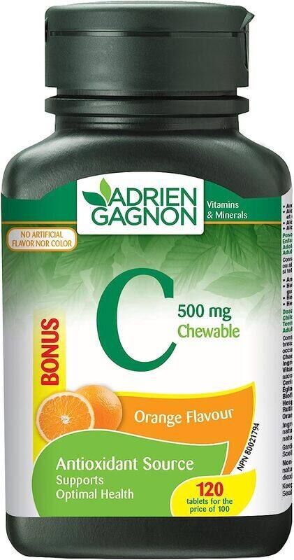 

Adrien Gagnon Vitamin C Chewable Orange Flavour Tablets, 500mg, 120 Tablets
