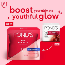 Pond's Age Miracle Night Face Cream with Vitamin B3 & 10% Retinol C, Youthful Glow, 24 hr Wrinkle Correcting Glow, 50gm