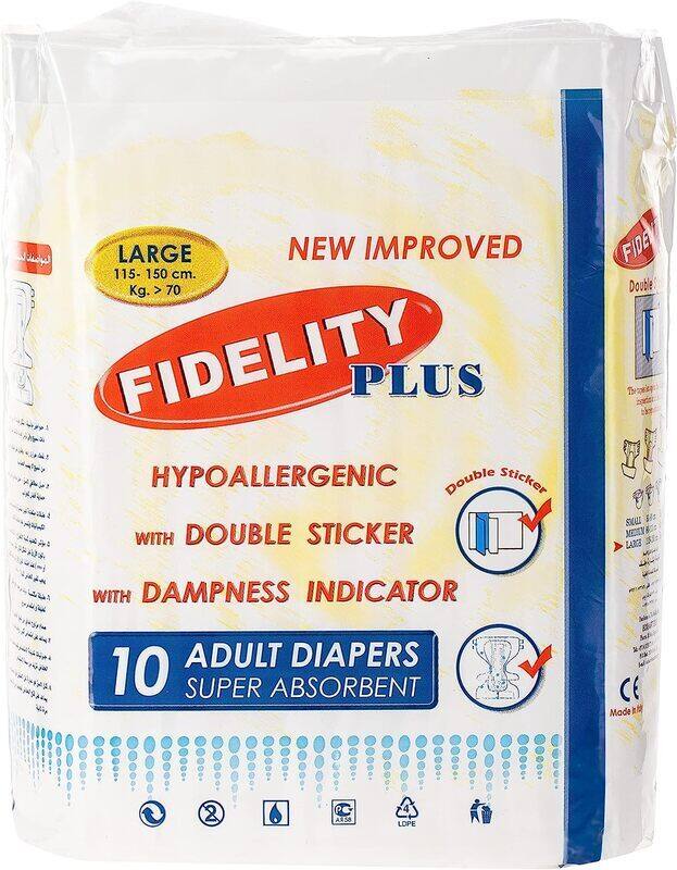 

Fidelity New Improved Adult Diapers, Large, 10 Pieces