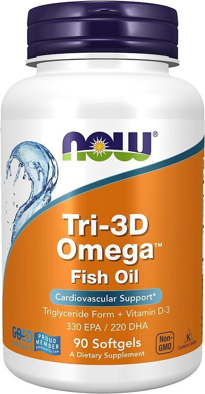 Now Tri-3D Omega Fish Oil Dietary Supplement, 90 Softgels