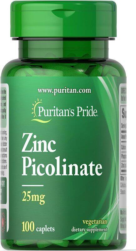 Puritan's Pride Zinc Picolinate Dietary Supplement, 25mg, 100 Caplets