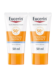 Eucerin Facial SPF 50+ Sensitive Protect Sun Cream, 2 x 50ml
