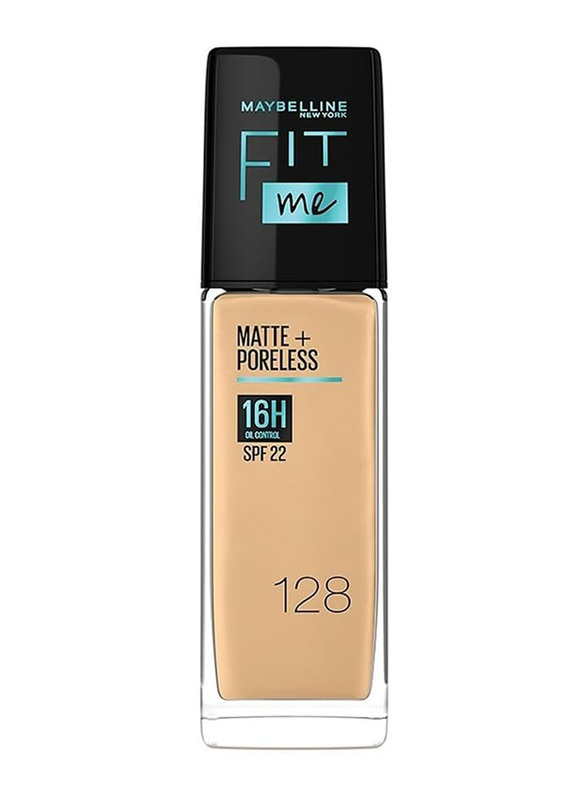 Maybelline New York Fit Me Matte & Poreless Foundation 16h Oil Control with SPF 22, 128, Beige