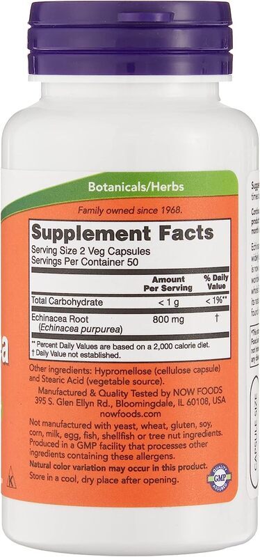 Now Foods Echinacea Purpurea Root Dietary Supplement, 400mg, 100 Capsules