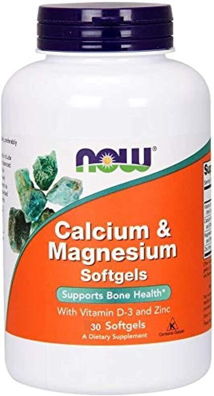Now Calcium and Magnesium Dietary Supplement, 30 Soft gels