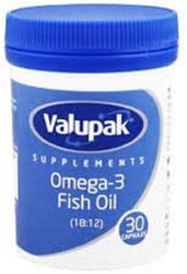 Valupak Omega-3 Fish Oil Dietary Supplement, 1000mg, 30 Capsules