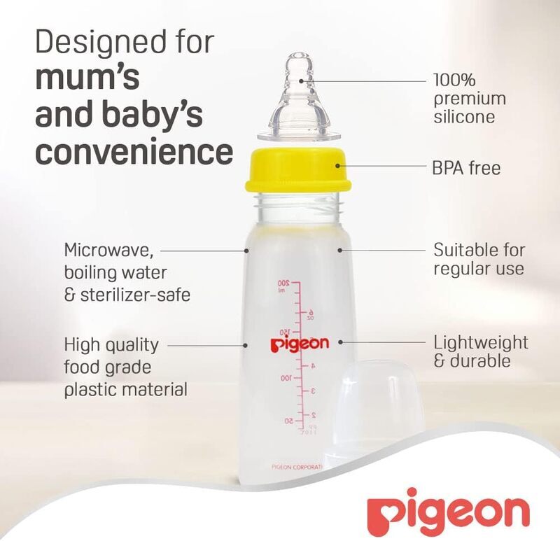 Pigeon Slim Neck Bottle With Cap, 200ml, Yellow