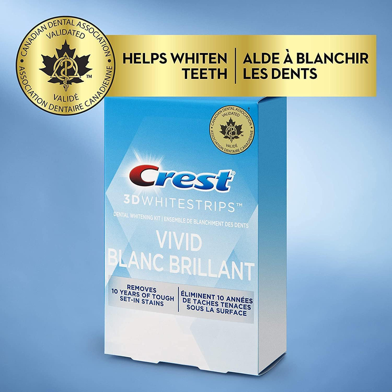 Crest 3D White Teeth Whitening Kit Whitestrips Classic Vivid 10 Treatments, 20 Strips