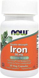 Now Foods Iron Double Strength Essential Mineral Veg Capsules, 36mg, 30 Capsules