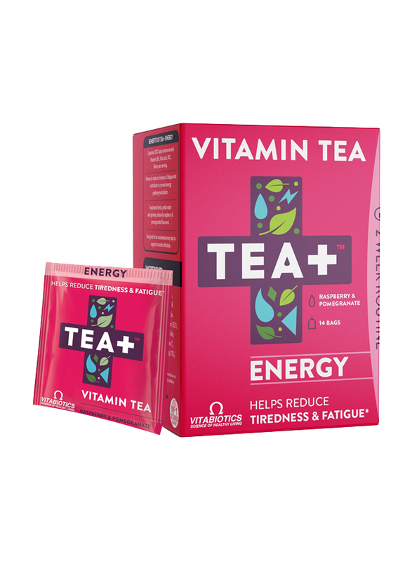 Vitabiotics Tea+ Energy Vitamin Green Herbal Tea With B12 B6 Supplement, 28 Tea Bags